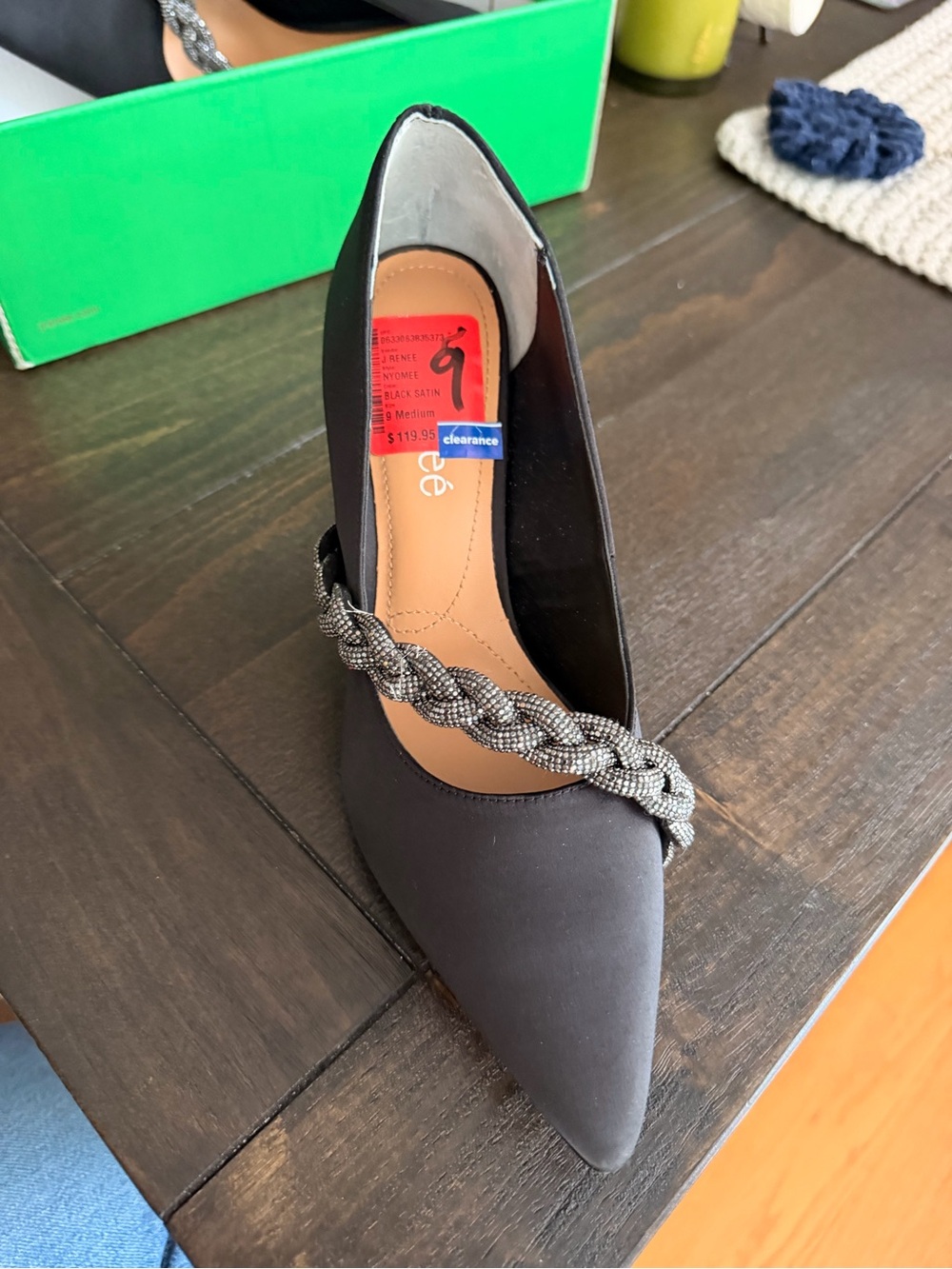 Black Embellished Braided Strap Pointed-Toe Pump - Picture 4 of 12
